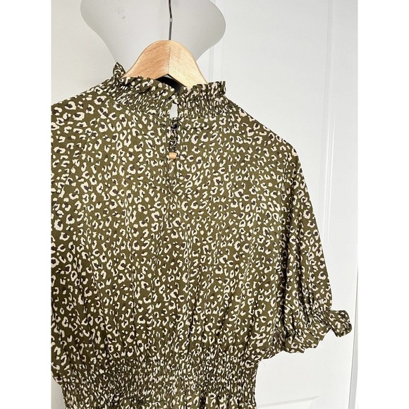 Hayden Los Angeles Midi Ruffle Olive Green Animal Print Dress Sze M Retro Tiered - Picture 5 of 7